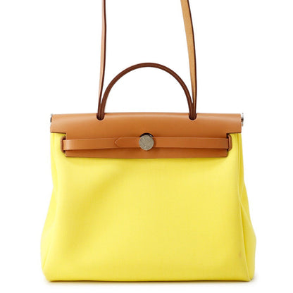 HERMES Herbag Zip Le Tournet Citron/Natural Toile Officier Vache Hunter Leather Size PM