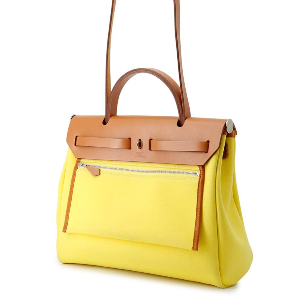 HERMES Herbag Zip Le Tournet Citron/Natural Toile Officier Vache Hunter Leather Size PM