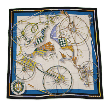 HERMES Giant Square Elaborate carriage VOITURES EN EQUILIBRE Fall/Winter 2023 Size 140 Black/Blue Cobalt/Natural Cashmere70% Silk30%