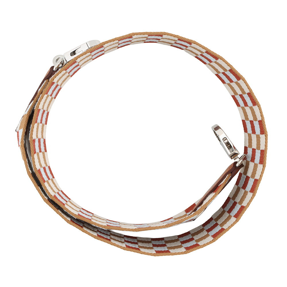 HERMES Bandouliere Maxi Quadrille Chai/Nata/Blue Plume/Gold Canvas Swift Leather Size 27.6"