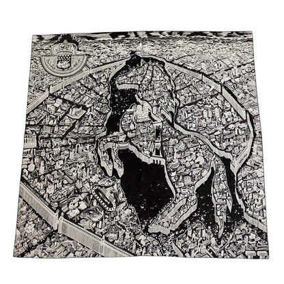 HERMES Carre Precieux Cité Cavaliere, the city of night cavalry Size 90 Black Silk100% Spangol