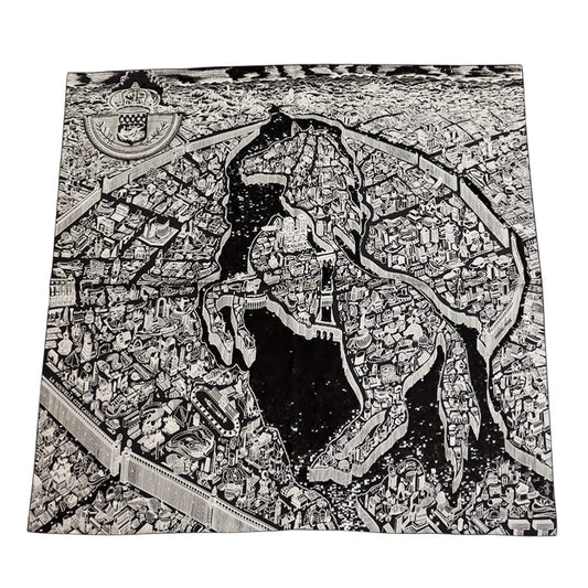 HERMES Carre Precieux Cité Cavaliere, the city of night cavalry Size 90 Black Silk100% Spangol