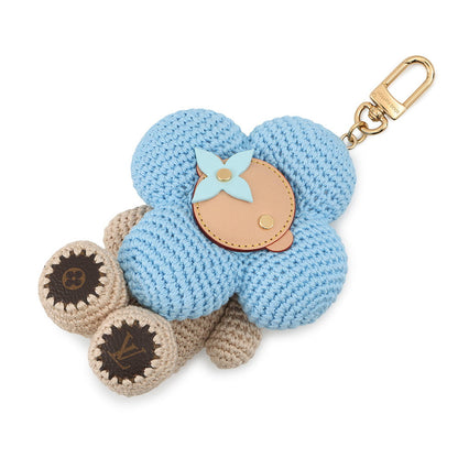 LOUIS VUITTON Bag Charm My Vivienne Crochet Blue/BeigeM02582 Cotton Leather