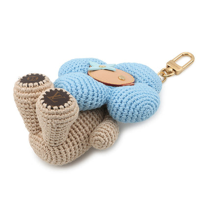 LOUIS VUITTON Bag Charm My Vivienne Crochet Blue/BeigeM02582 Cotton Leather
