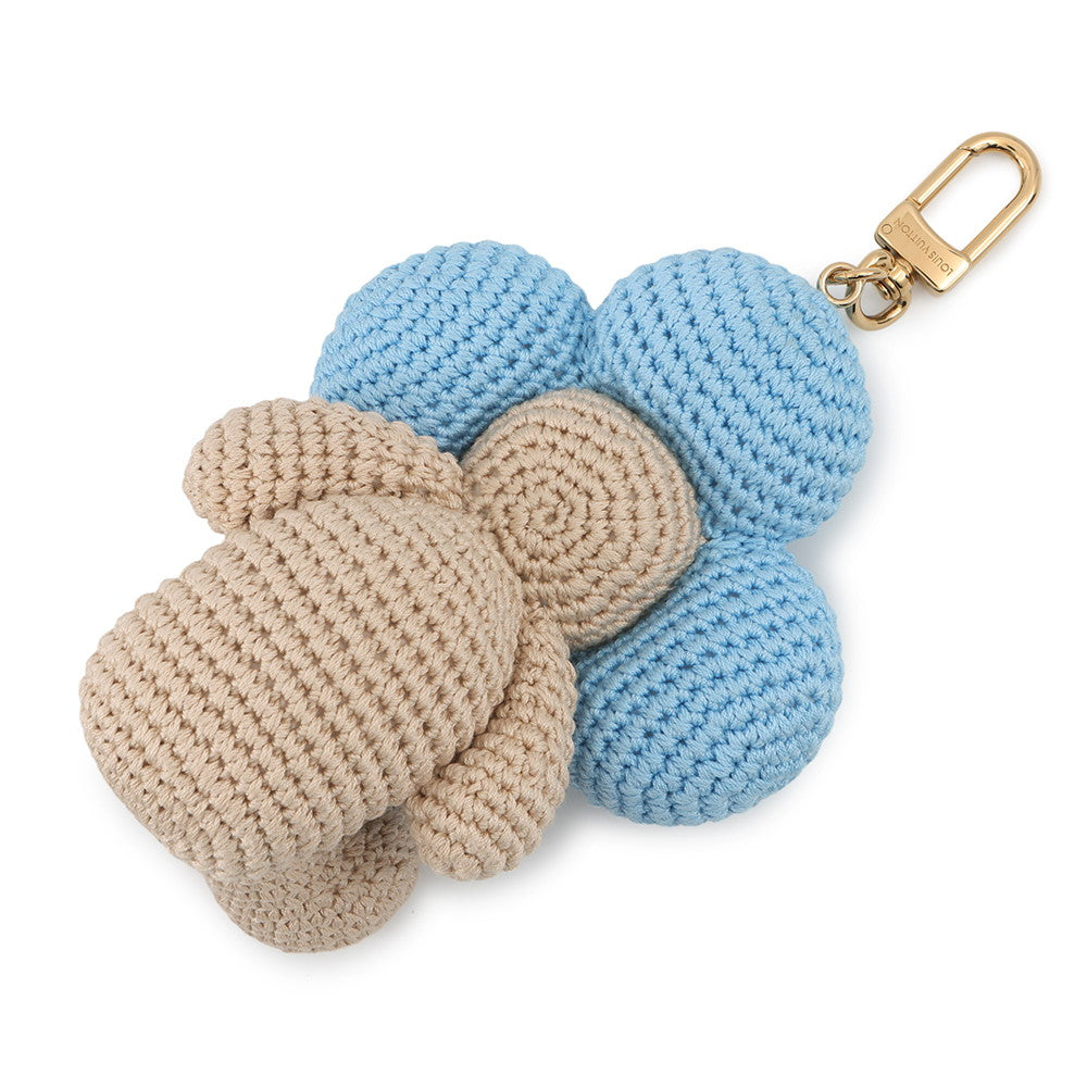 LOUIS VUITTON Bag Charm My Vivienne Crochet Blue/BeigeM02582 Cotton Leather
