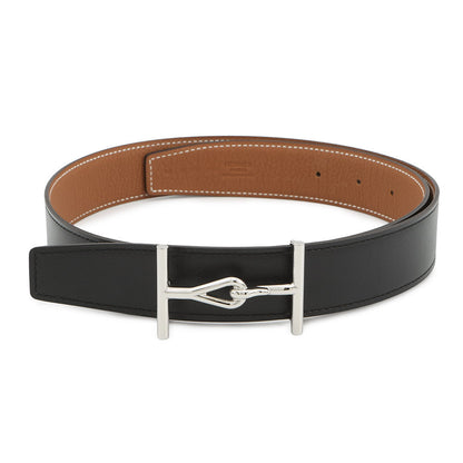 HERMES Jumbo Belt Reversible Belt Size 80 Black/Gold Box Calf Leather Togo Leather