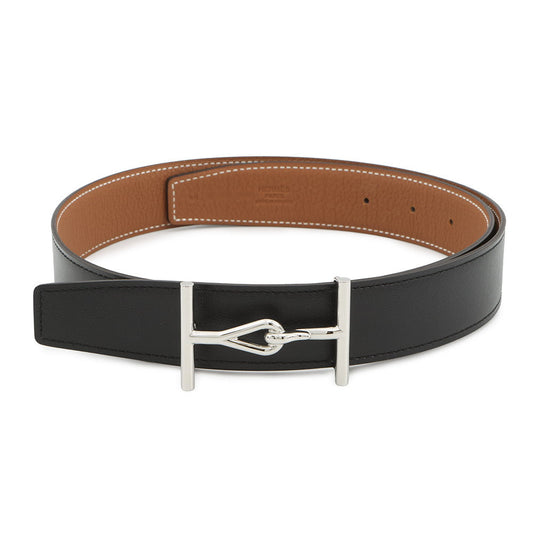 HERMES Jumbo Belt Reversible Belt Size 80 Black/Gold Box Calf Leather Togo Leather