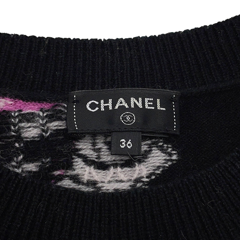 CHANEL Logo sweateater Size 36 Black/MulticolorP72298 Cashmere99% Elastine1%