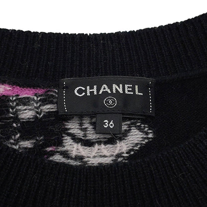 CHANEL Logo sweateater Size 36 Black/MulticolorP72298 Cashmere99% Elastine1%