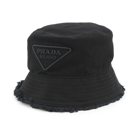 PRADA Triangle fringe bucket hat (2022) Size M Black1HC137 Cotton100%