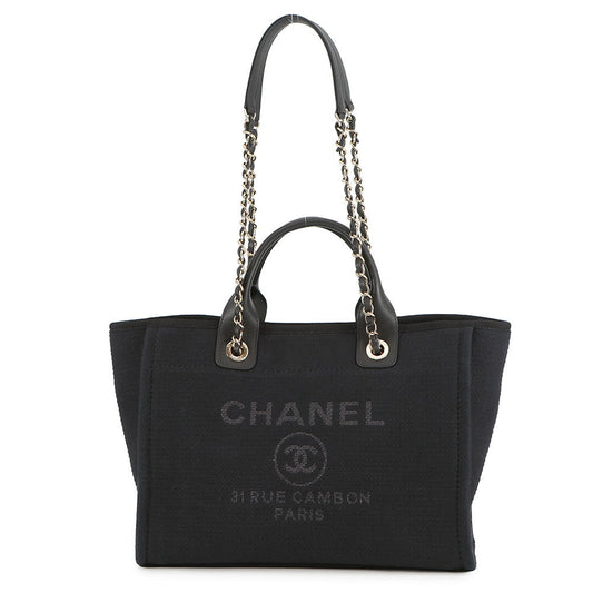 CHANEL Deauville Shopping 2-Way Tote Bag BlackAS3257 Mix Fiber Leather Size Small