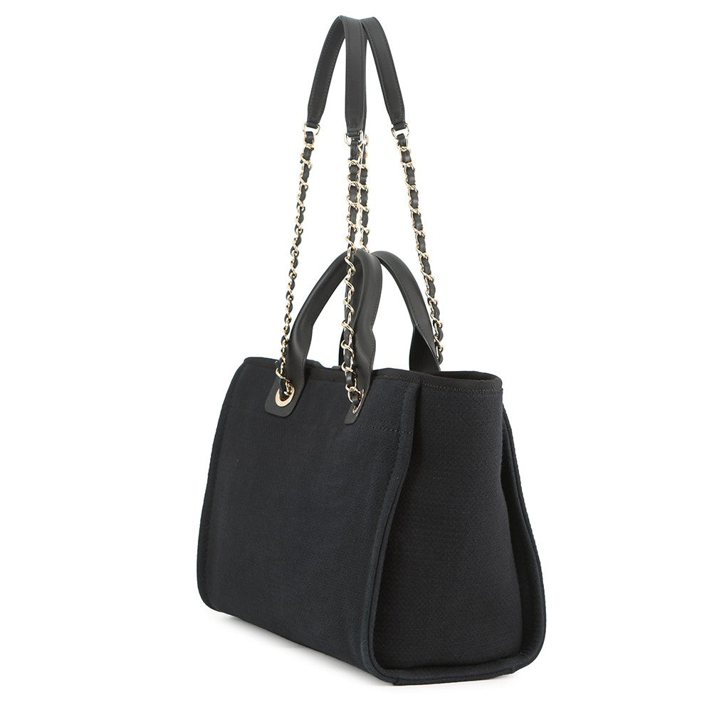 CHANEL Deauville Shopping 2-Way Tote Bag BlackAS3257 Mix Fiber Leather Size Small