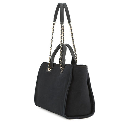 CHANEL Deauville Shopping 2-Way Tote Bag BlackAS3257 Mix Fiber Leather Size Small