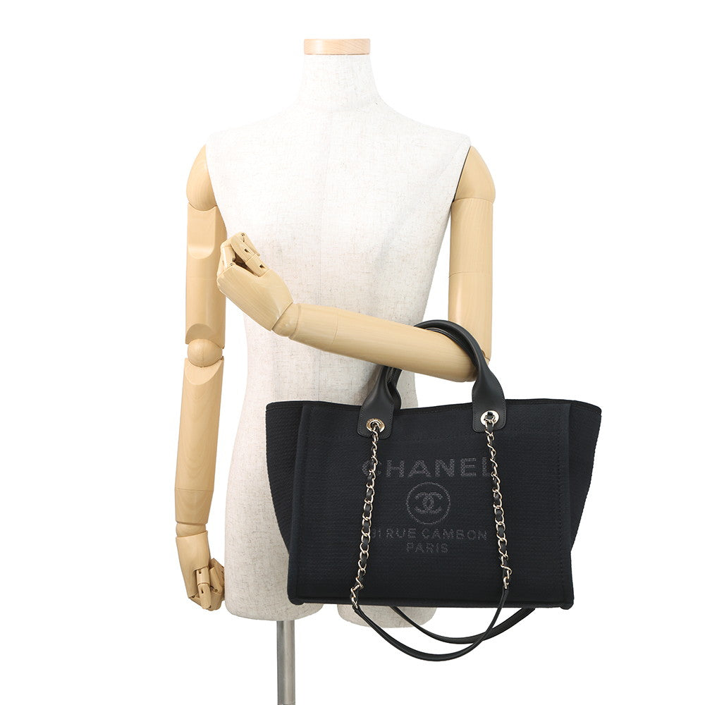 CHANEL Deauville Shopping 2-Way Tote Bag BlackAS3257 Mix Fiber Leather Size Small