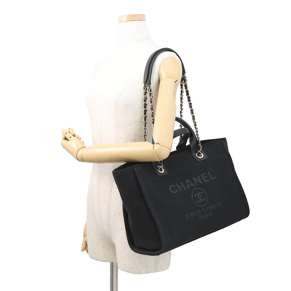CHANEL Deauville Shopping 2-Way Tote Bag BlackAS3257 Mix Fiber Leather Size Small