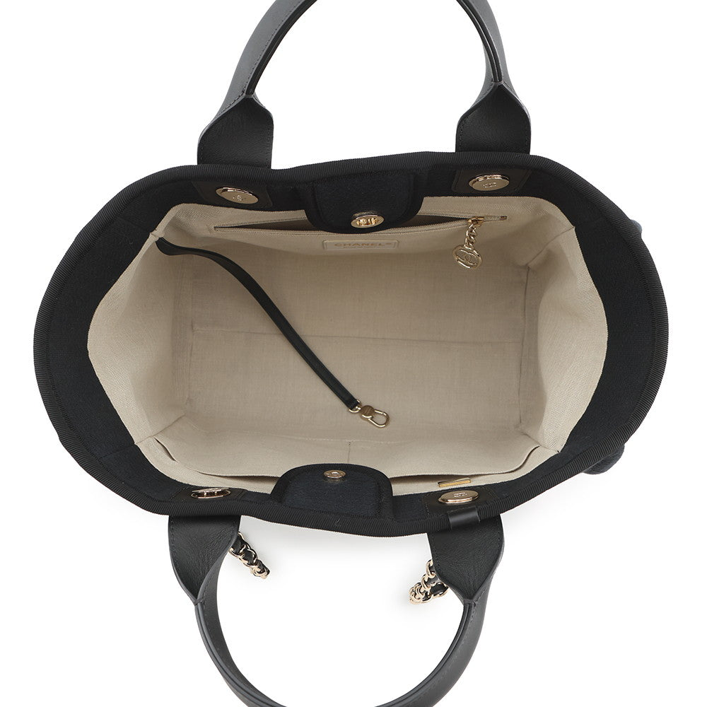 CHANEL Deauville Shopping 2-Way Tote Bag BlackAS3257 Mix Fiber Leather Size Small