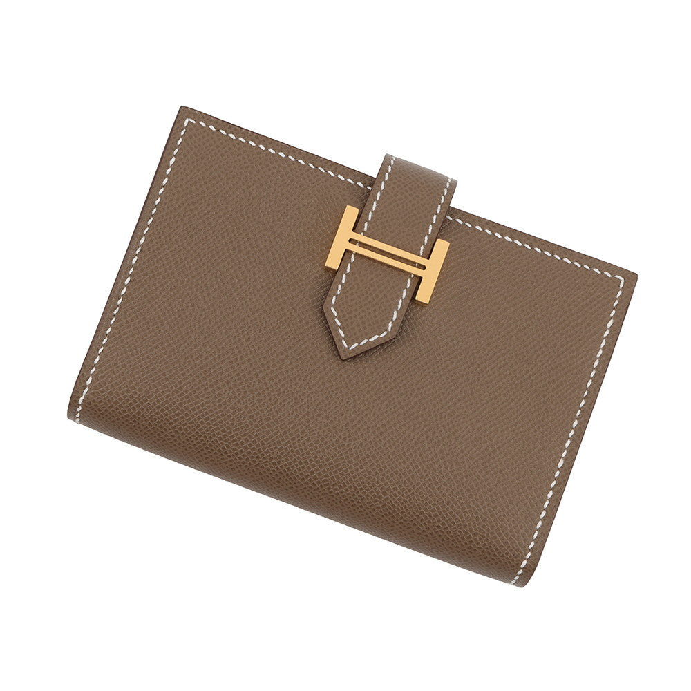 HERMES Bearn Card Case Etoupe Veau Madame