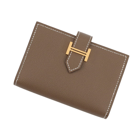 HERMES Bearn Card Case Etoupe Veau Madame