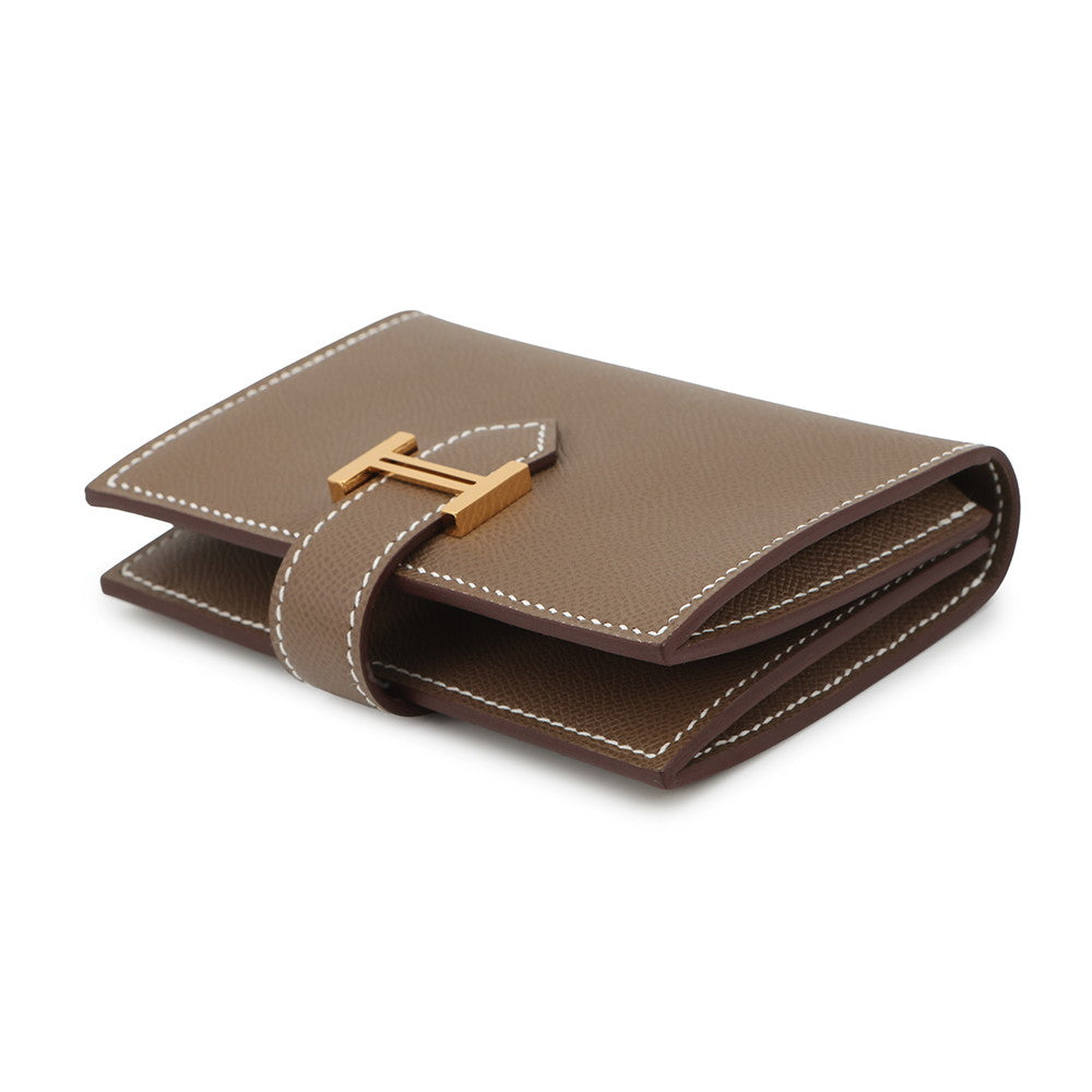 HERMES Bearn Card Case Etoupe Veau Madame