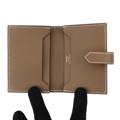 HERMES Bearn Card Case Etoupe Veau Madame