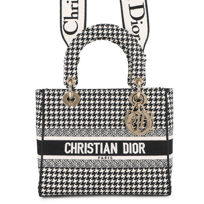 Dior LADY D-LITE Houndstooth Black/WhiteM0565OZAE Canvas Size Medium