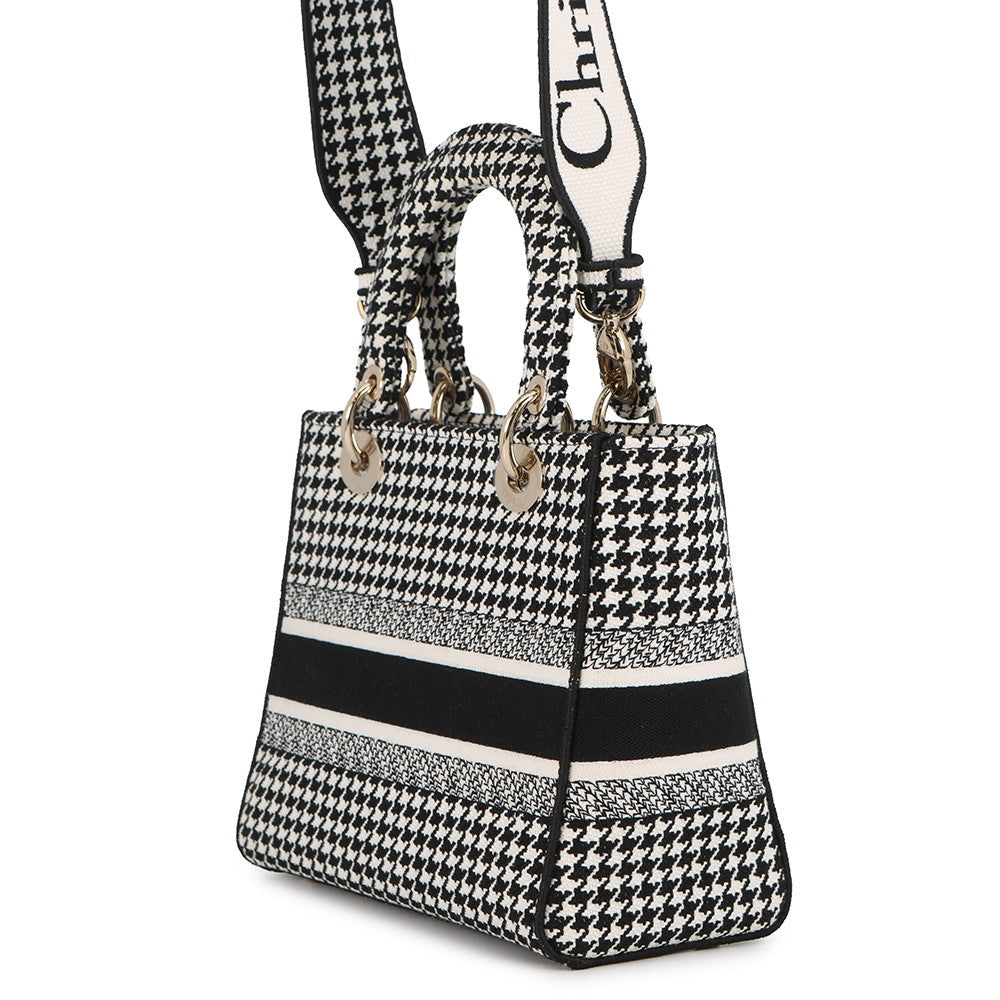 Dior LADY D-LITE Houndstooth Black/WhiteM0565OZAE Canvas Size Medium