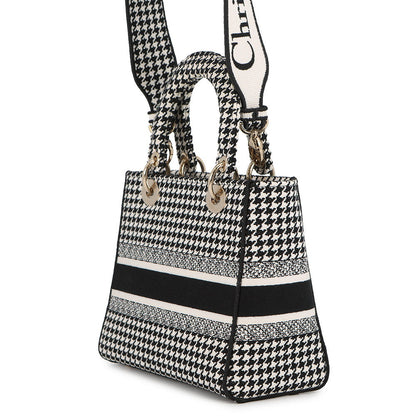Dior LADY D-LITE Houndstooth Black/WhiteM0565OZAE Canvas Size Medium