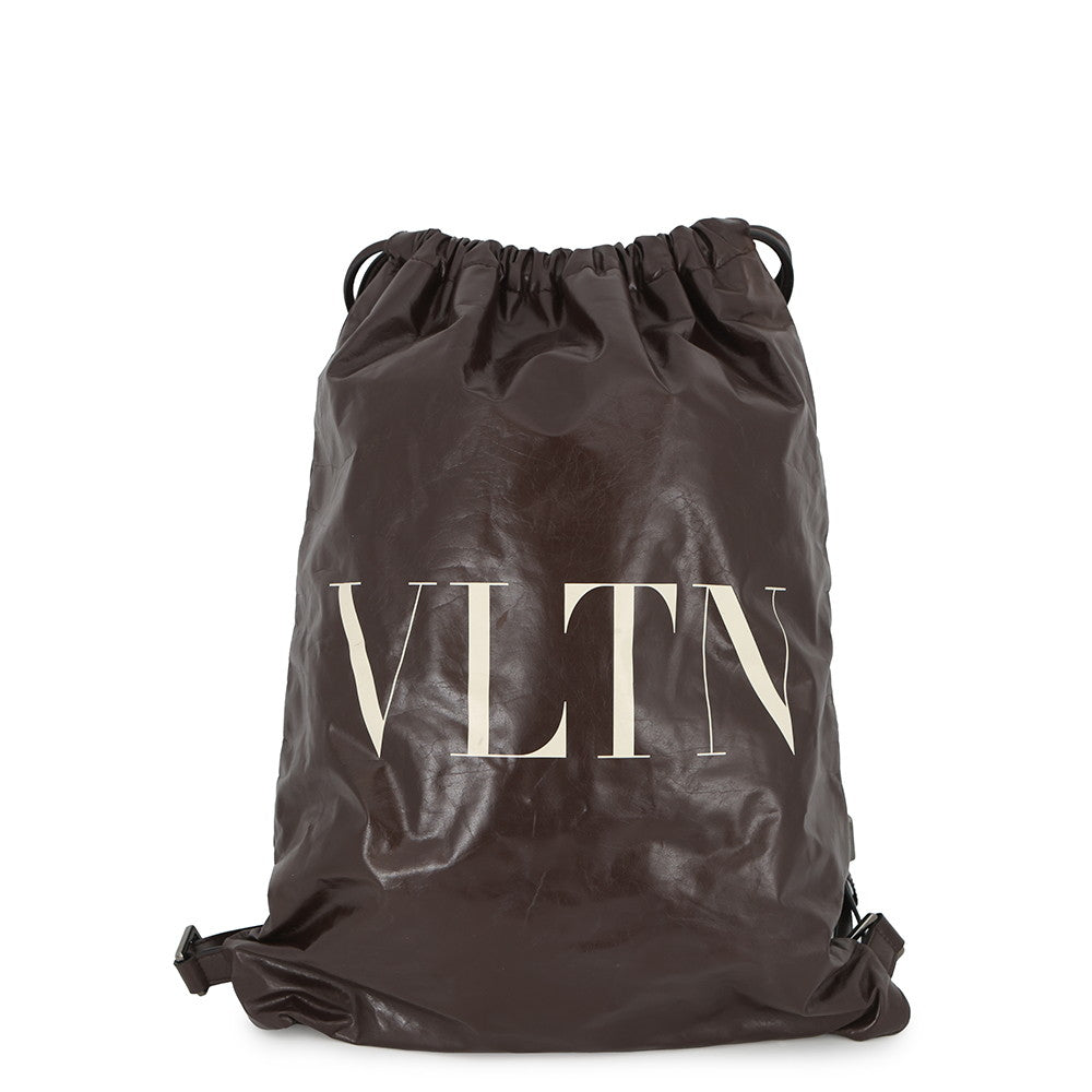 Valentino Garavani VLTN Logo Backpack Brown Leather