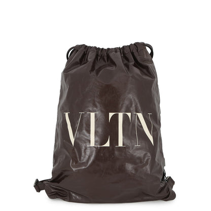 Valentino Garavani VLTN Logo Backpack Brown Leather