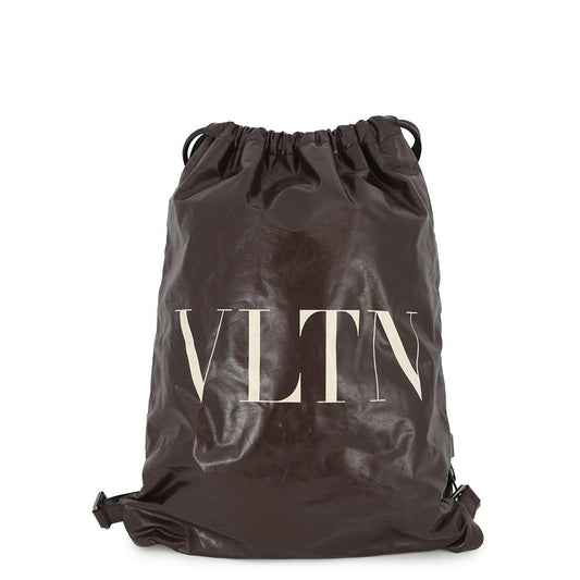 Valentino Garavani VLTN Logo Backpack Brown Leather