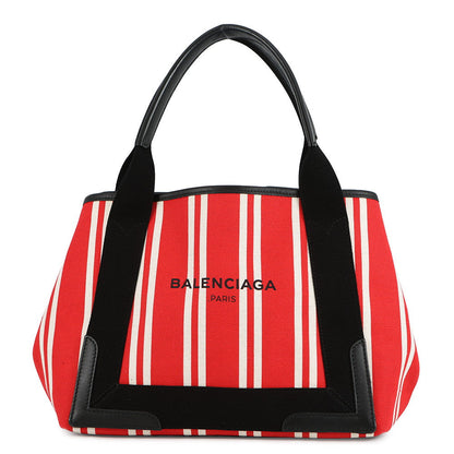 BALENCIAGA Navy Kabas Red339933 Canvas Leather Size Small