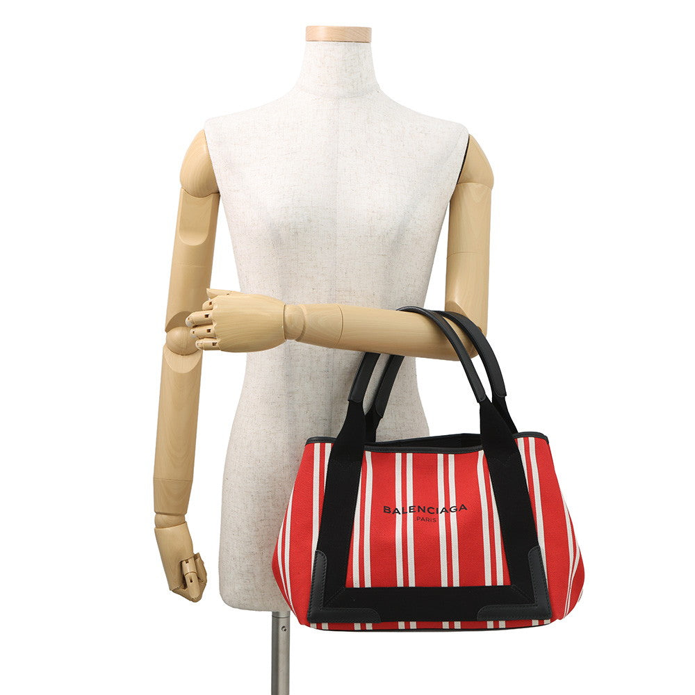 BALENCIAGA Navy Kabas Red339933 Canvas Leather Size Small