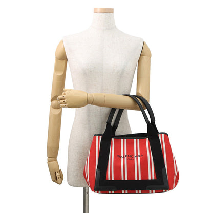 BALENCIAGA Navy Kabas Red339933 Canvas Leather Size Small