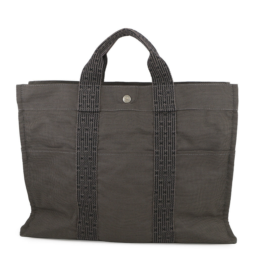 HERMES Her Line Tote Bag Gray Canvas Size MM