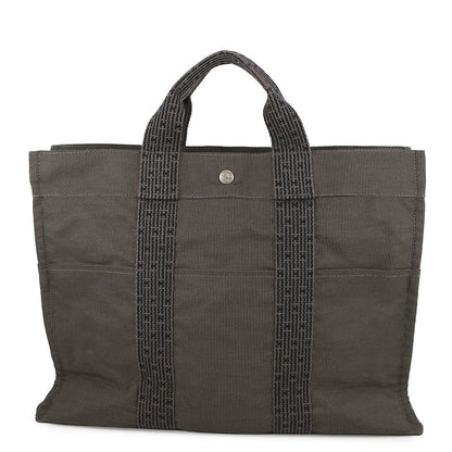 HERMES Her Line Tote Bag Gray Canvas Size MM