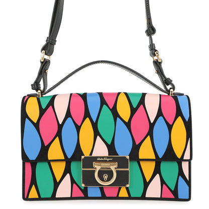 Ferragamo Gancini 2WAY Shoulder Bag Black/Multicolor21G008 Leather