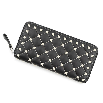 Valentino Garavani Lock Studded Round Zip Long Wallet Black Leather