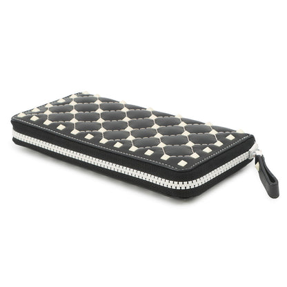 Valentino Garavani Lock Studded Round Zip Long Wallet Black Leather