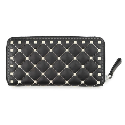 Valentino Garavani Lock Studded Round Zip Long Wallet Black Leather