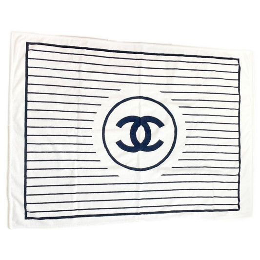 CHANEL CC Logo Blanket White/Black Cotton100%