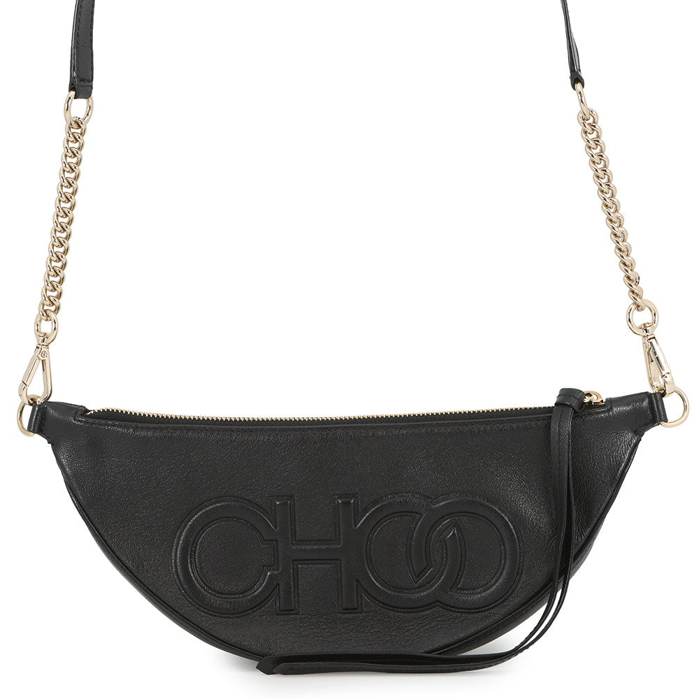 JIMMY CHOO Logo ChainShoulder Bag Black Leather
