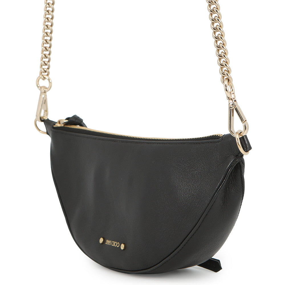 JIMMY CHOO Logo ChainShoulder Bag Black Leather