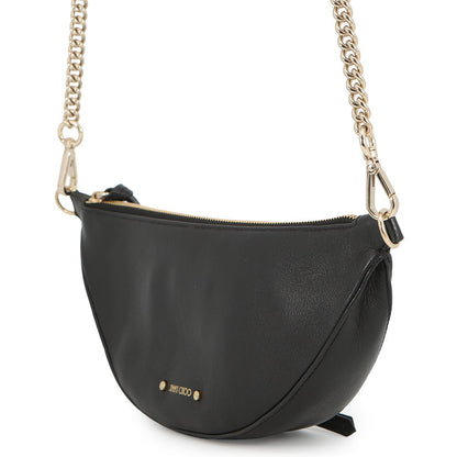 JIMMY CHOO Logo ChainShoulder Bag Black Leather
