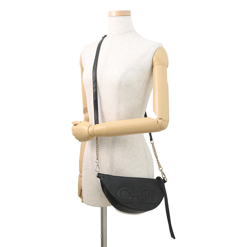 JIMMY CHOO Logo ChainShoulder Bag Black Leather