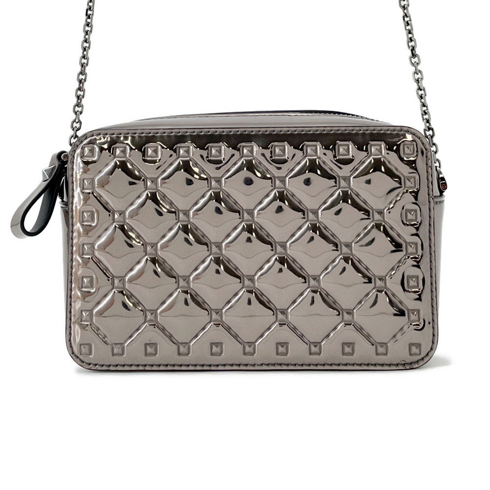 Valentino Garavani Rock Studded Embossed ChainShoulder Bag GunMetalicQW0P0R59IIZ Patent Leather