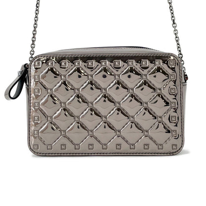 Valentino Garavani Rock Studded Embossed ChainShoulder Bag GunMetalicQW0P0R59IIZ Patent Leather