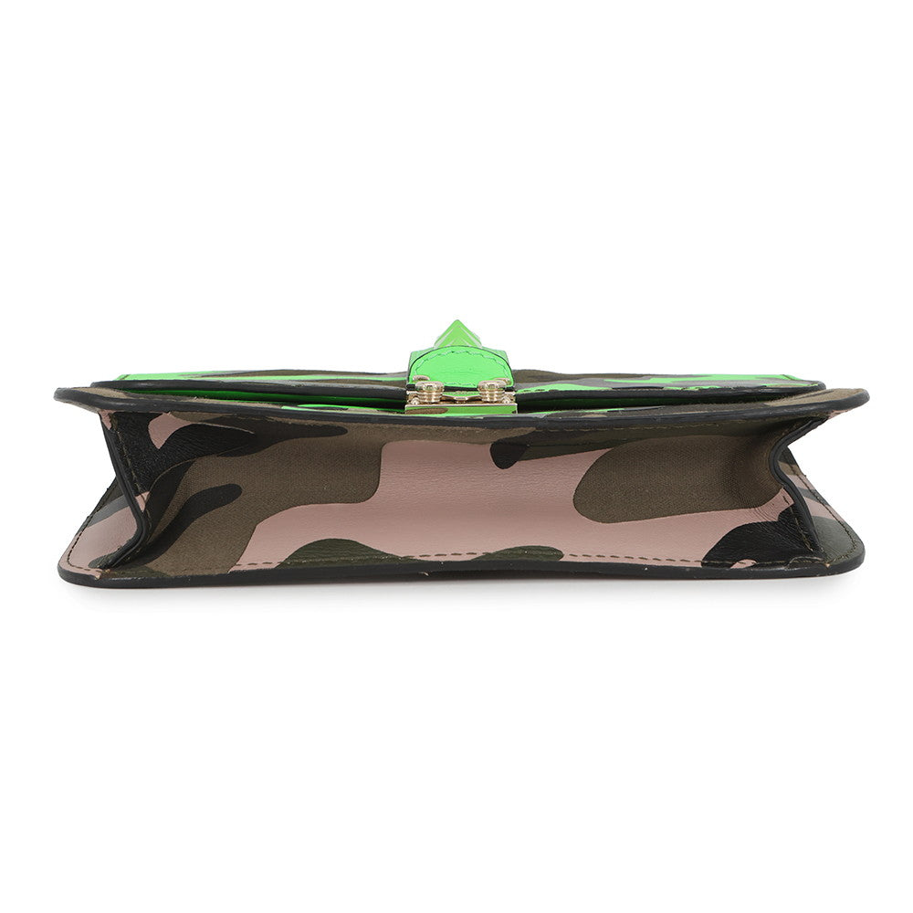 Valentino Garavani Glam Rock Camouflage Chainshoulder Bag Neon Green/Khaki Canvas Leather