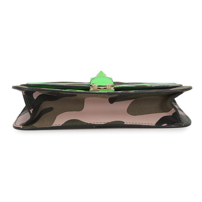Valentino Garavani Glam Rock Camouflage Chainshoulder Bag Neon Green/Khaki Canvas Leather