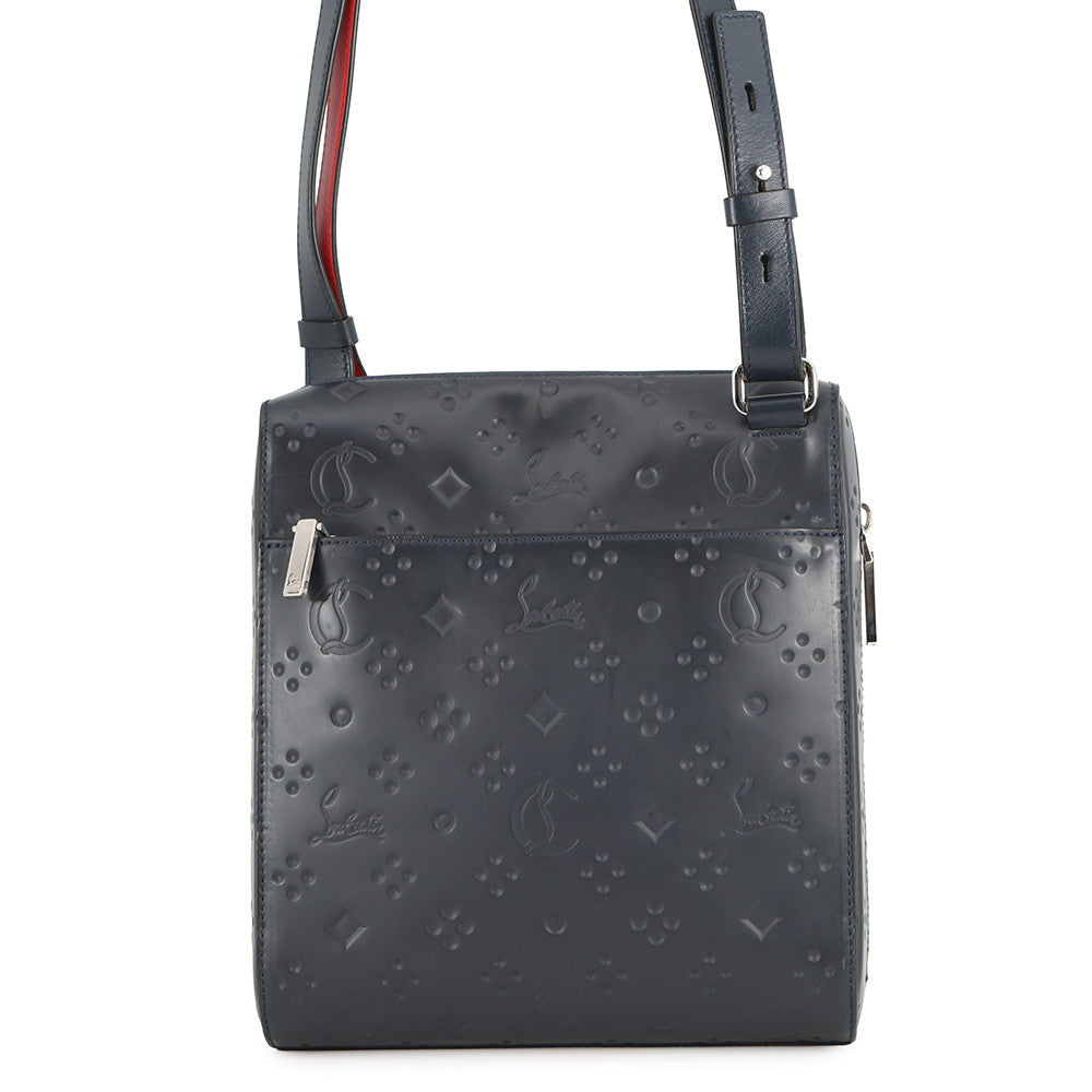 Christian Louboutin Logo Embossed Shoulder Bag Navy PVC Leather
