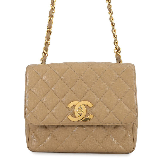 CHANEL Matelasse Decacoco Chainshoulder Bag Beige Caviar Leather